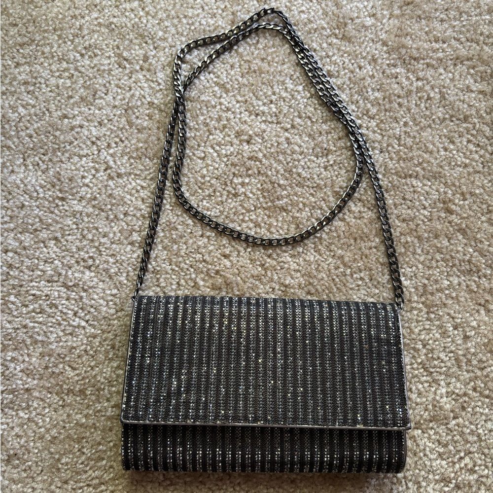 Black/Dark Grey Swarokski stones  Evening Clutch with Chain Strap